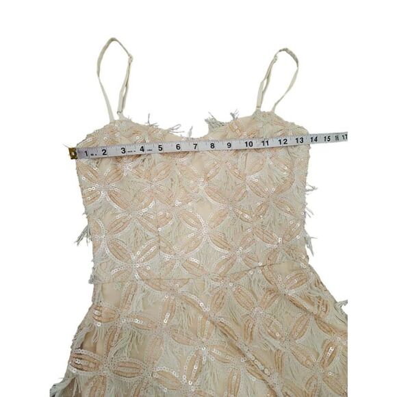 NWOT Dress the Population Sequin Fringe Dress Size XS Cream - Picture 9 of 12